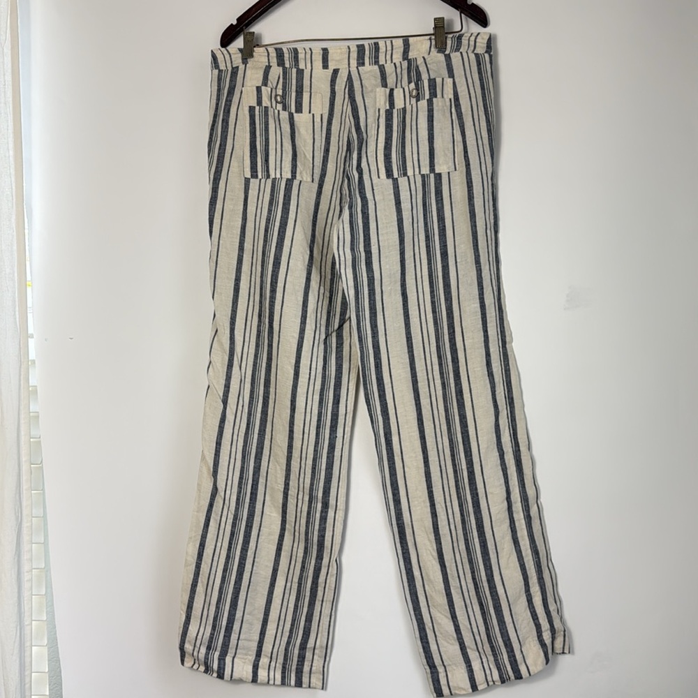 Michael Stars Navy and White Striped 100% Linen Pants Size Medium Like New - Picture 10 of 12